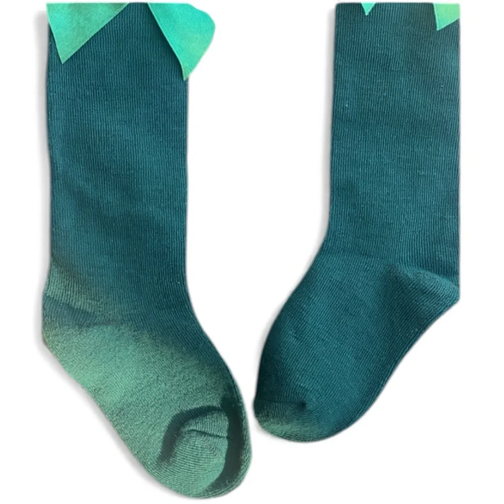 Kids Green Knee High Socks With Bow